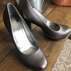 Calvin Klein silver block heel platform 6